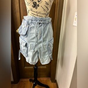 Light Blue Free People Cargo Shorts with Multiple Pockets